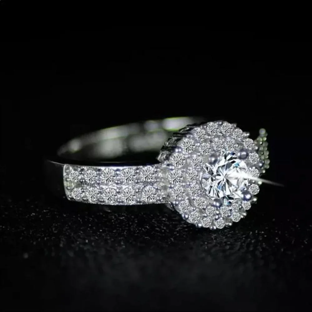 NEW 925 STERLING SILVER DIAMOND HALO RING, CUTE RING, SHINY RING. - Picture 6 of 6